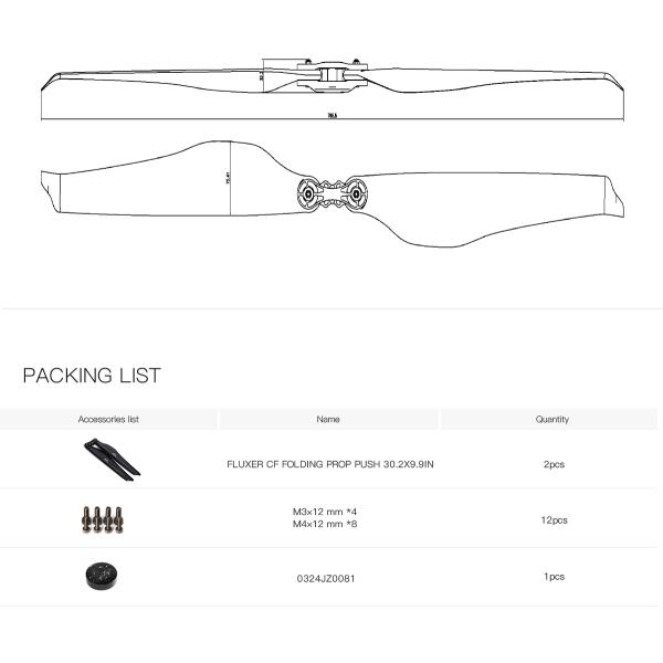 FLUXER Pro 30.2X9.9IN Glossy Carbon Fiber Folding Propeller
