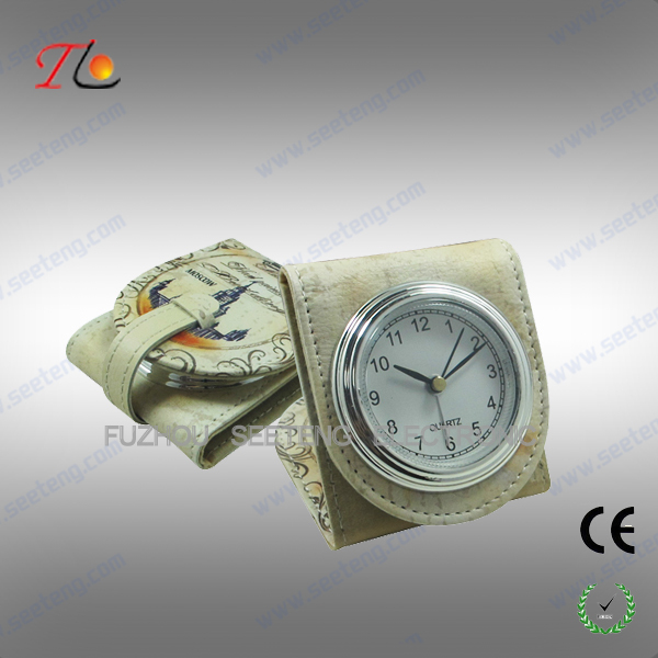 New portable and folding 3D flower printing PU Paris travel alarm clock for promotion