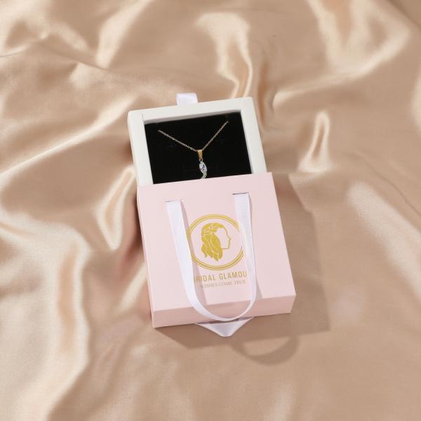 Custom Logo Jewelry Pink Velvet Pouch Bags in Slide Paper Gift Box Packaging for Nail