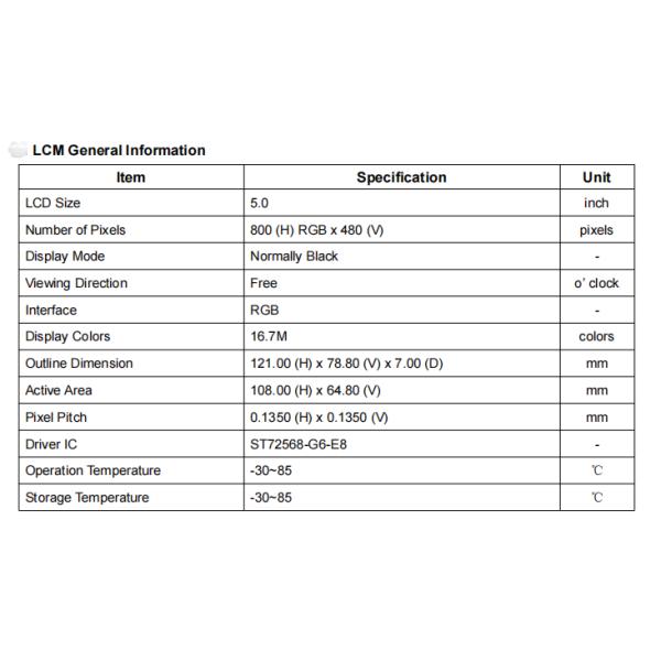 5 модуль RGB дюйма автомобильный TFT LCD взаимодействует дисплей LCD высокой яркости 800*480