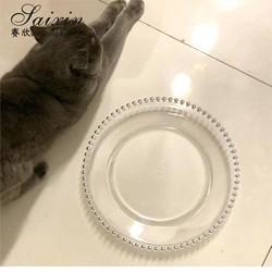 Plastic Gold Beaded Acrylic Charger Plate Wedding Table Decoration Clear