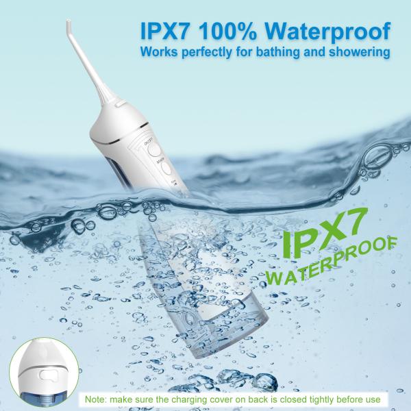 Flosser de água elétrico sem fio com regulagem de várias velocidades e grau de resistência à água IPX7
