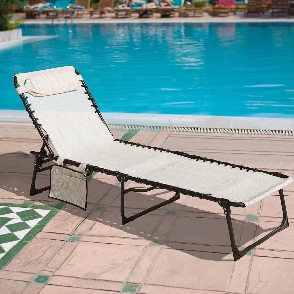 Outdoor Lounge Chair Set Aluminum Patio Chaise Lounger Side Table and Pillow Outside Pool Beach Sunbathing Tann