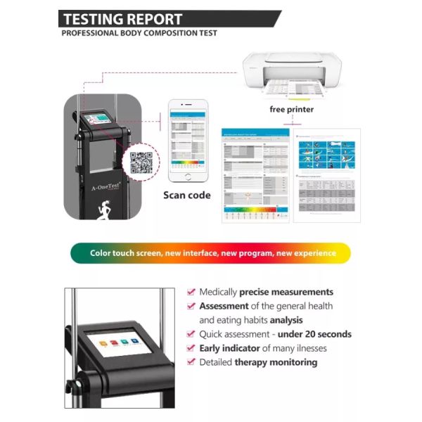 BMI Scanner Health Body Skin Analyzer Weight Height Skin Fat Composition Printer