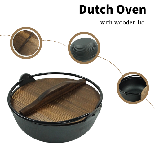 18/20/27 couvercle d'Oven Pre Seasoned With Wooden de Néerlandais de fonte de cm