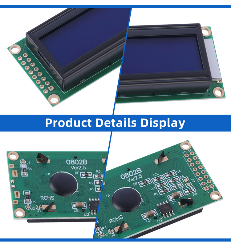 Russian Blue Film 0802B 3.3V Character Dot Matrix Screen 8*2-Character LCD Screen COB LCD Module