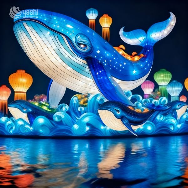 Lanternes décoratives pour parc à thème zoo, lanterne famille baleine bleue, lanternes décoratives scène aquatique nocturne