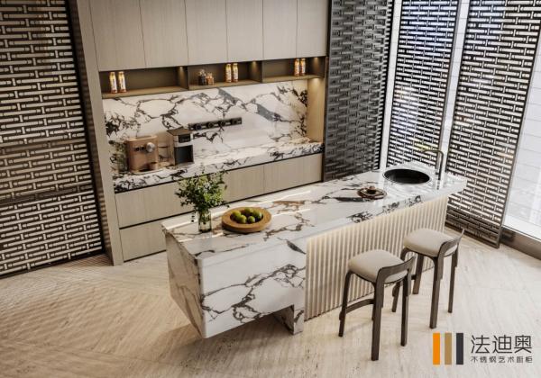Fadior Steel Kitchen With Wood Grain & Marble Top 304-Grade Anti-Rust And No VOC