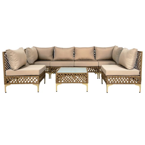 7 Pieces PE Wicker Sectional Outdoor Sofa with Coffee Table  Backyard Patio Furniture Sets