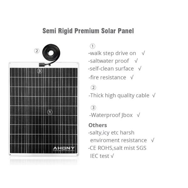 Painel solar mono-perc semirrígido monocristalino de 100 W