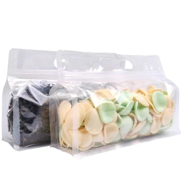 Customizable Food-Grade Transparent/Frosted Flat Satchel Self-Sealing  Plastic Bags Carry Handle For Food Packaging