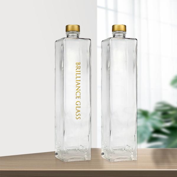 750ml Square Shape Transparent Vodka Glass Bottle with Acceptable Customer's Logo