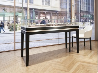 Luxury Black Wooden Jewelry Display Case with LED Lighting and Customized Solutions for High-End Stores