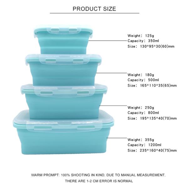 350ml 500ml 800ml 1200ml Reusable Silicone Picnic Box