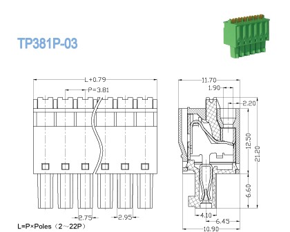 3.81mm Green Female Plug In Terminal Blocks , 8A Industrial Terminal Connectors