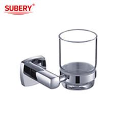 Single Tumbler Holder Brass Glass Bathroom OEM Brass Base Square With Curve Design