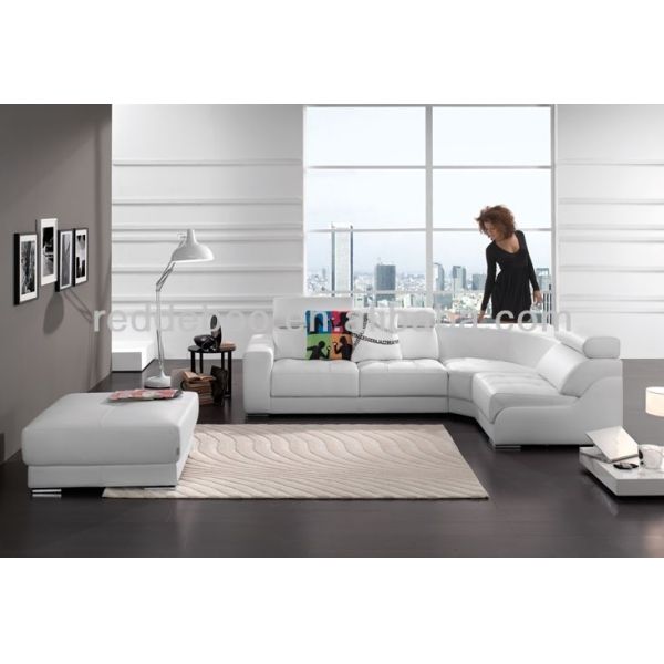 White Leather L - Shaped Sofa with Adjustable Headrests: Custom Comfort for Urban Living