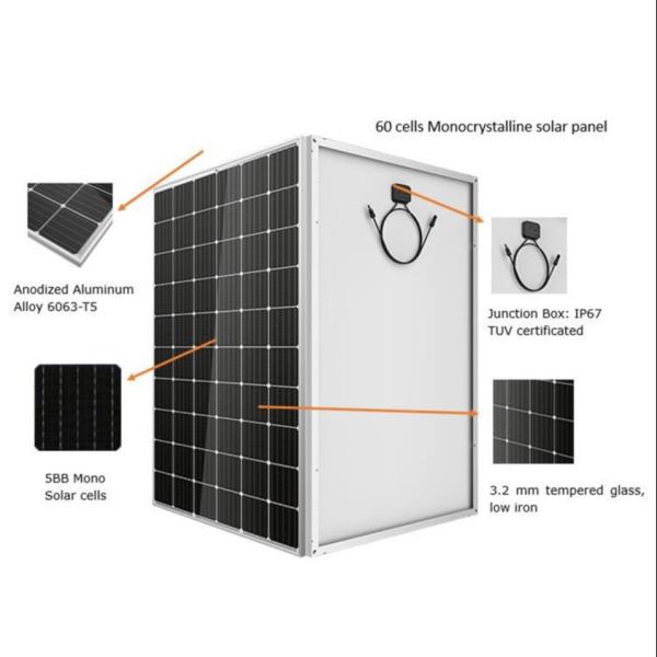 1669*1002*35mm 40.90V 320W 60PCS Mono Cell Solar Panel