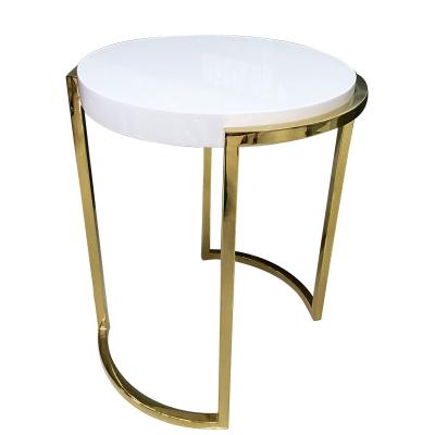 Round white Stone top polished gold finish metal frame coffee table/side table for hotel bedrooom and living room