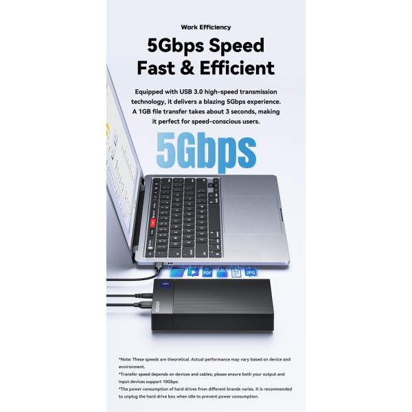 ESSAGER ES-YP03 USB 3.0 SATA Hard Drive Enclosure with 5Gbps Speed Dual-protocol Boost and Widely Compatible for 2.5 3.5 Inch HDD SSD