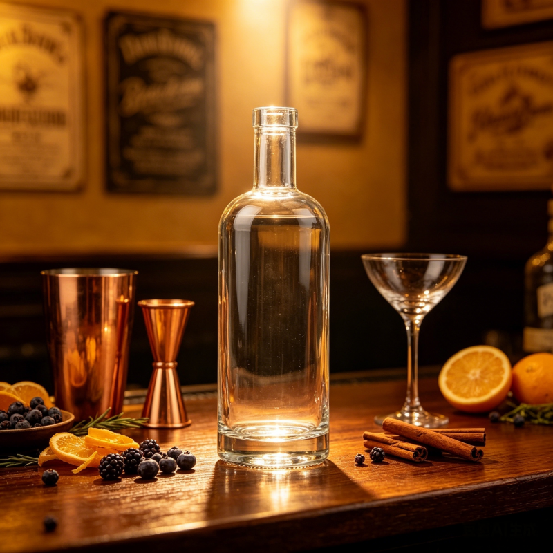 Crystal White Bar Top Liquor Glass Bottles For Gin 750ml 680g CY-837