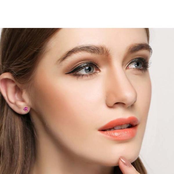 18K Rose Gold Ruby  Heart Shape Stud Earrings Women Jewelry(KE001PINK)