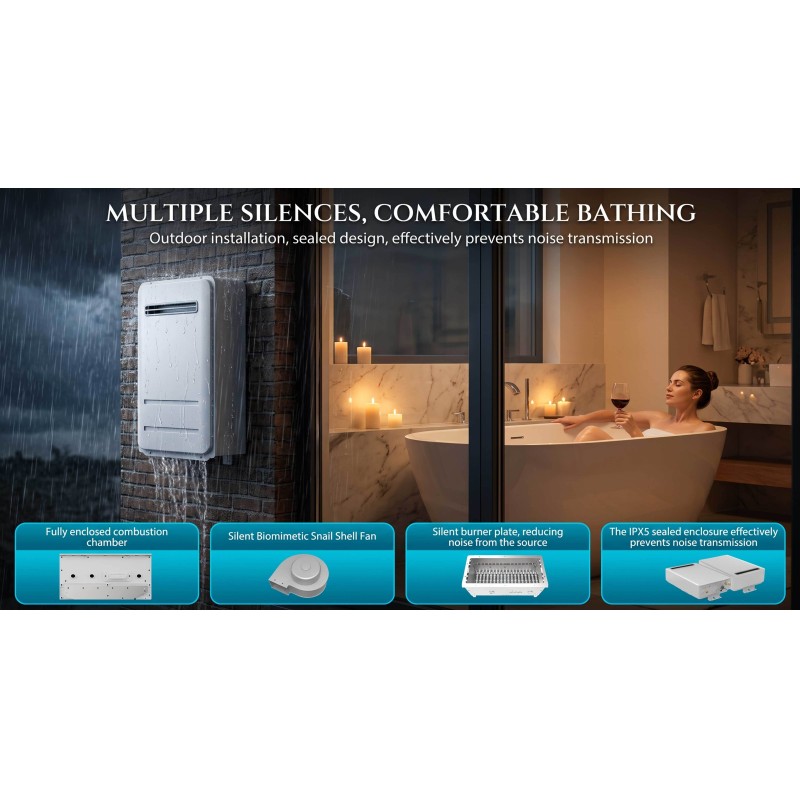 26L/min Flow Rate 48kW High Power IPX5 Storm-Rated Outdoor Gas Water Heater Tankless Instant Geyser for Luxury Villas