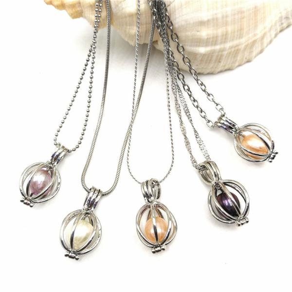 18K Silver Plated Love Wish Pearl Cage Pendant Necklace with 1pc Freshwater Pearl In it