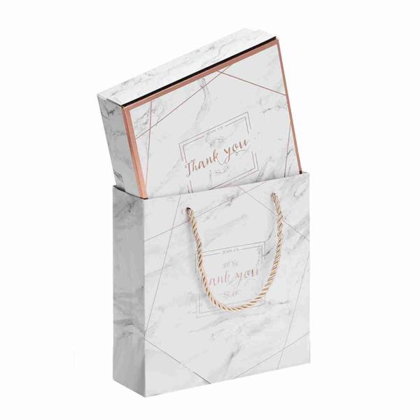 Kuaima Rose Gold Boutique Embossed Printed Paper Gift Bags Marble Paper Boxes Custom