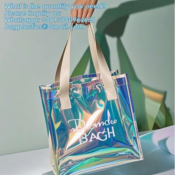 Vinyl Tote Bag Neon Jelly Shoulder Beach Bag Laser Shopping Summer Beach Women Pvc Shoulder Tote Bags Holographic Waterproof Jelly Transparent Handbag For Girl