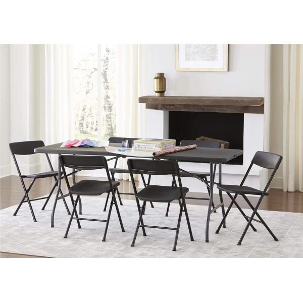Plastic Folding Table Black 6ft Molded for Indoor Outdoor Banquet Picnic Iron Frame
