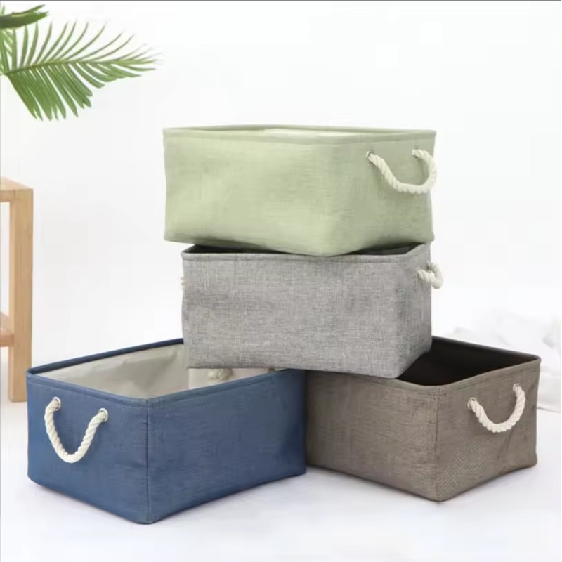 Factory Custom Eco-Friendly Linen Fabric Storage Baskets New Foldable Design Storage Basket for Home Organization