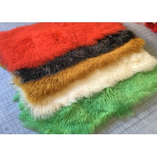 Dyed Mongolian Luxury Fur Throws For Sofas , Small Long Wool Sheepskin Rug