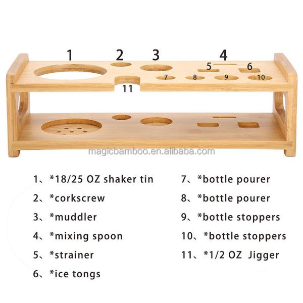 11-частный бамбуковый барменский стенд на заказ Принято для экологически чистых коктейлей