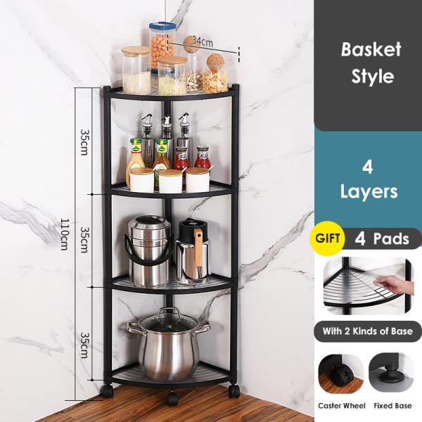 Multi Layer Stainless Steel Kitchen Corner Shelf Matte Black Baking Paint Finish