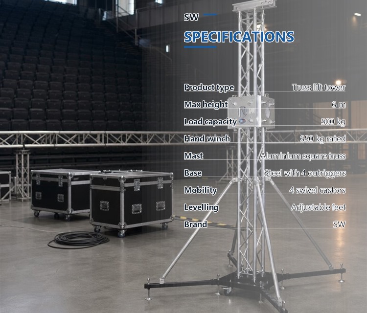6m Ground Support Aluminium Stage Truss with 500kg Load Capacity and Sliding Sleeve Block for Line Array Lighting