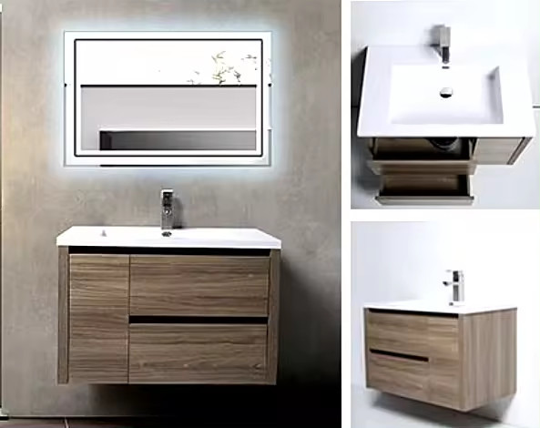 Wall Mounted Small Bathroom Vanity Sinks 600mm Customized