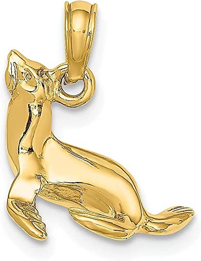 14k Yellow Gold 3 D Seal Charm Necklace Pendant Fish Sea Life Fine Jewelry For Women Gifts For Her