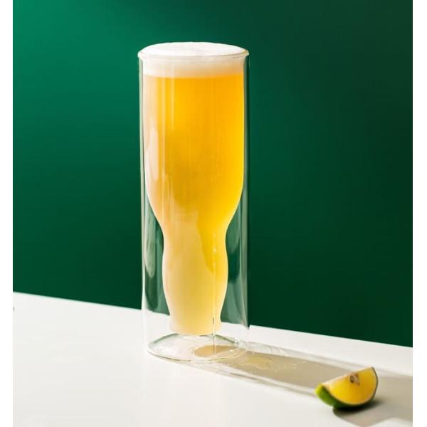 18 Ounce Etched Double Wall Drinking Glass Upside Down Borosilicate Beer Glass