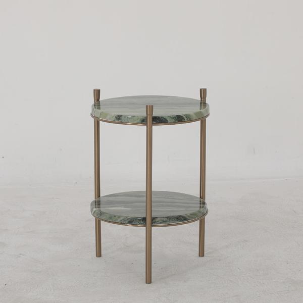 Living Room Round Small Stainless Steel End Table side table With Matt Gold Natural Marble Top