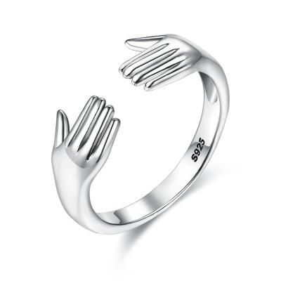 Anel de Ring For Women 925 Sterling Silver Double Hand Shape do dedo