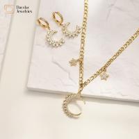 Grupo chapeado ouro da colar de Cuban Link dos brincos de Diamond Star Moon Pendant Hoop
