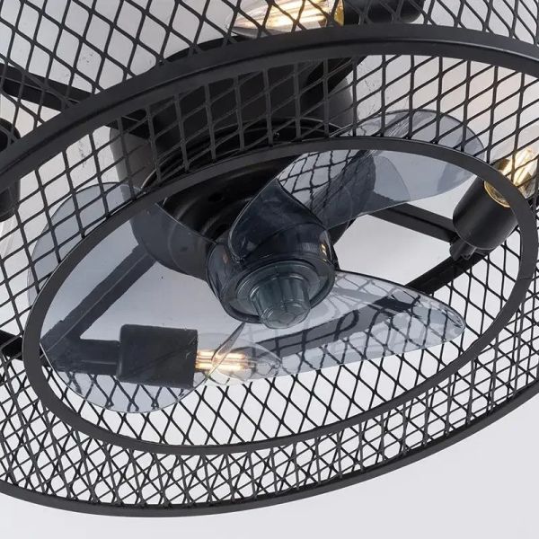study room Bedroom Fans Light Loft Black iron net Industrial Ceiling Fan Lamp (WH-CLL-78)