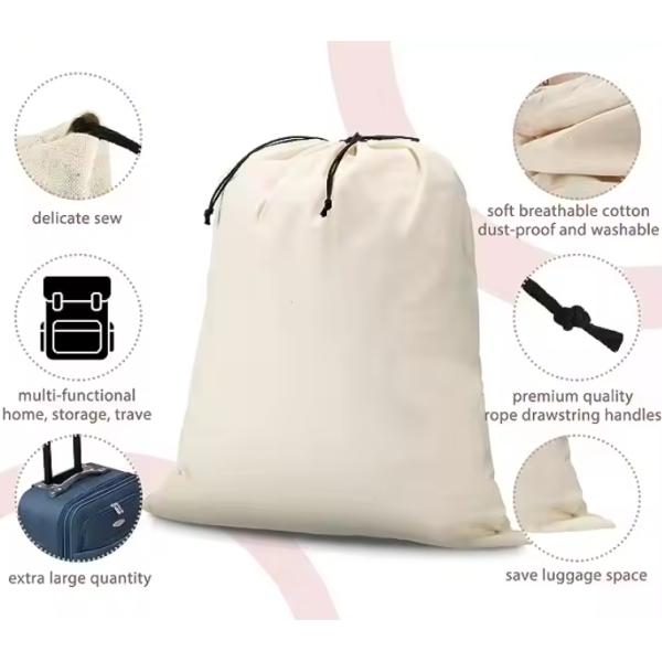 Custom Recycle Organic Cotton Pouch Canvas Drawstring Dust Bag With Logo Print for Clothes Shoes Package