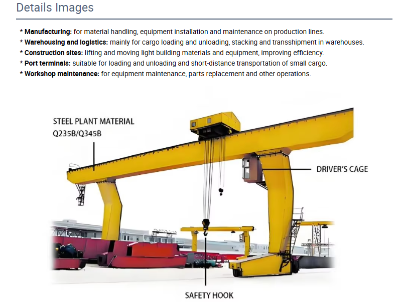L Type Single Girder Gantry Crane with 5~50ton Capacity for Outdoor A3-A5 Work Duty