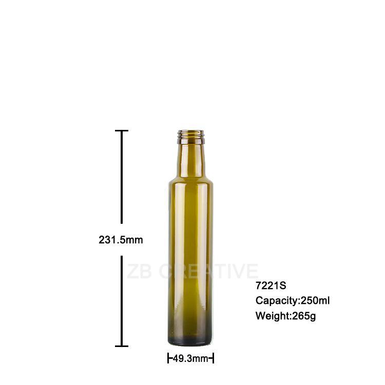 250ml Olive Oil Glass Bottles Screw Cap Antique Green Flint Dorica Round 265g 7221S