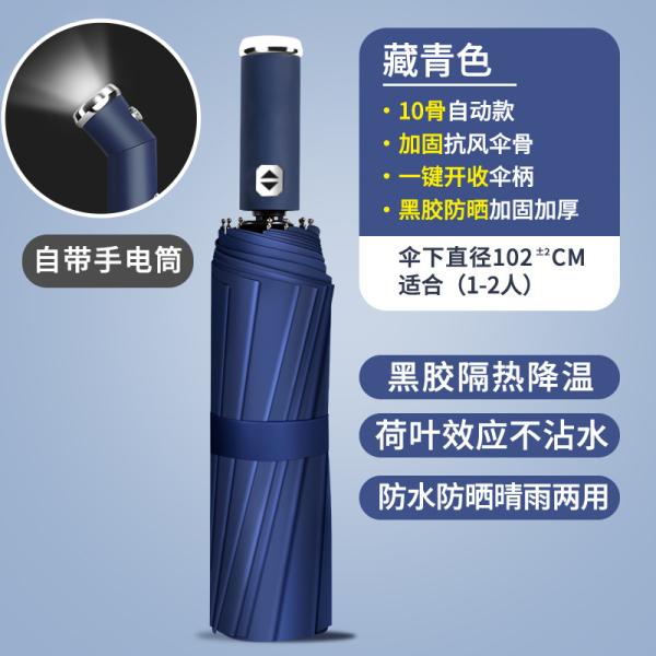 Custom Logo Printed LED Flashlight Umbrella Double Ribs and Anti-UV Windproof Design