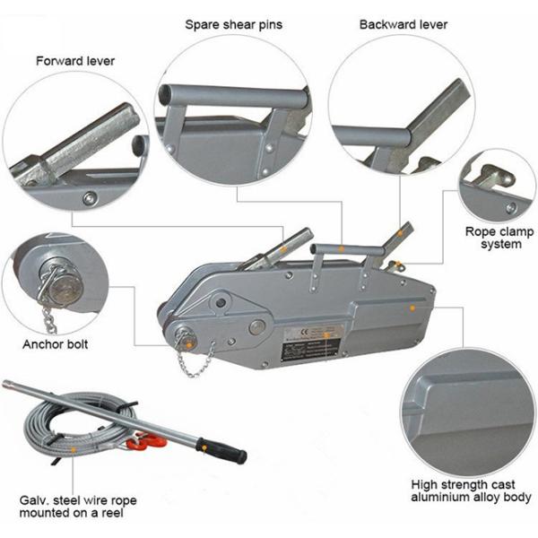 54kN cuerda de alambre de elevación Tirfor cuerda de alambre de aluminio gancho de mano