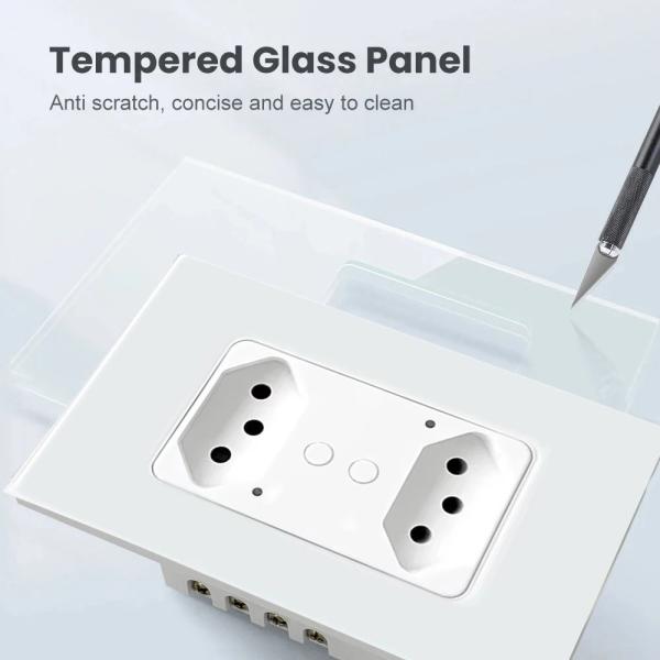 Tempered Glass Plate Brazilian Power Socket Fireproof Smart Double Socket 10A