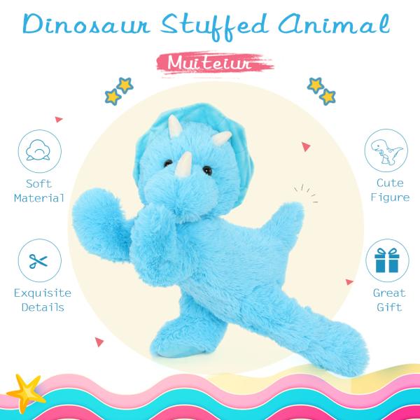 MorisMos 24-Inch Unisex Blue Triceratops Dinosaur Keychain Comforter Soft Stuffed Toy PP Kids Aged 3-8 Great Birthday Gift Idea